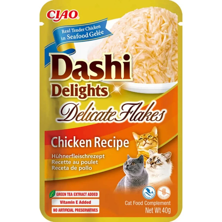 INABA Churu Dashi Delights Ніжні пластівці з куркою, пакетик вологого беззернового корму для котів, (топпінг), 40г: ціни та характеристики