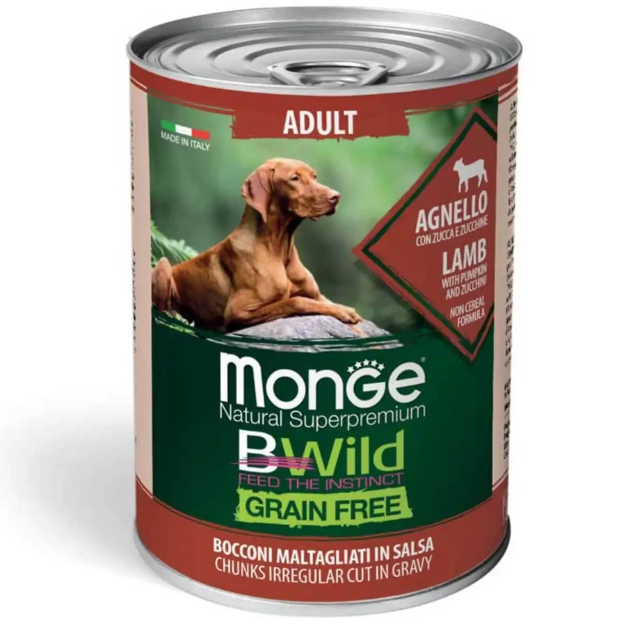 MONGE BWild, XS-XL, Ягненок и тыква, консервированный беззерновой влажный корм для собак, (в соусе), 400г: цены и характеристики