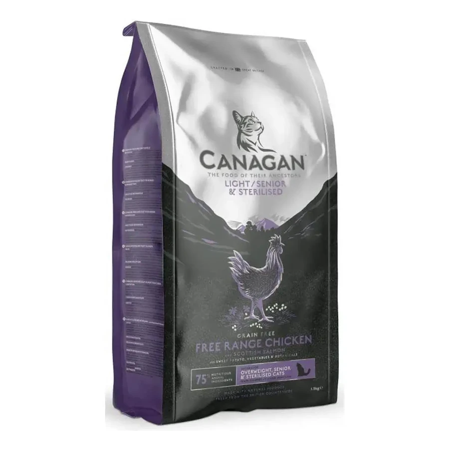 CANAGAN Light Senior & Sterilised, Chicken, беззерновой сухой корм для пожилых стерилизованных кошек, ожирение, 4 кг: цены и характеристики