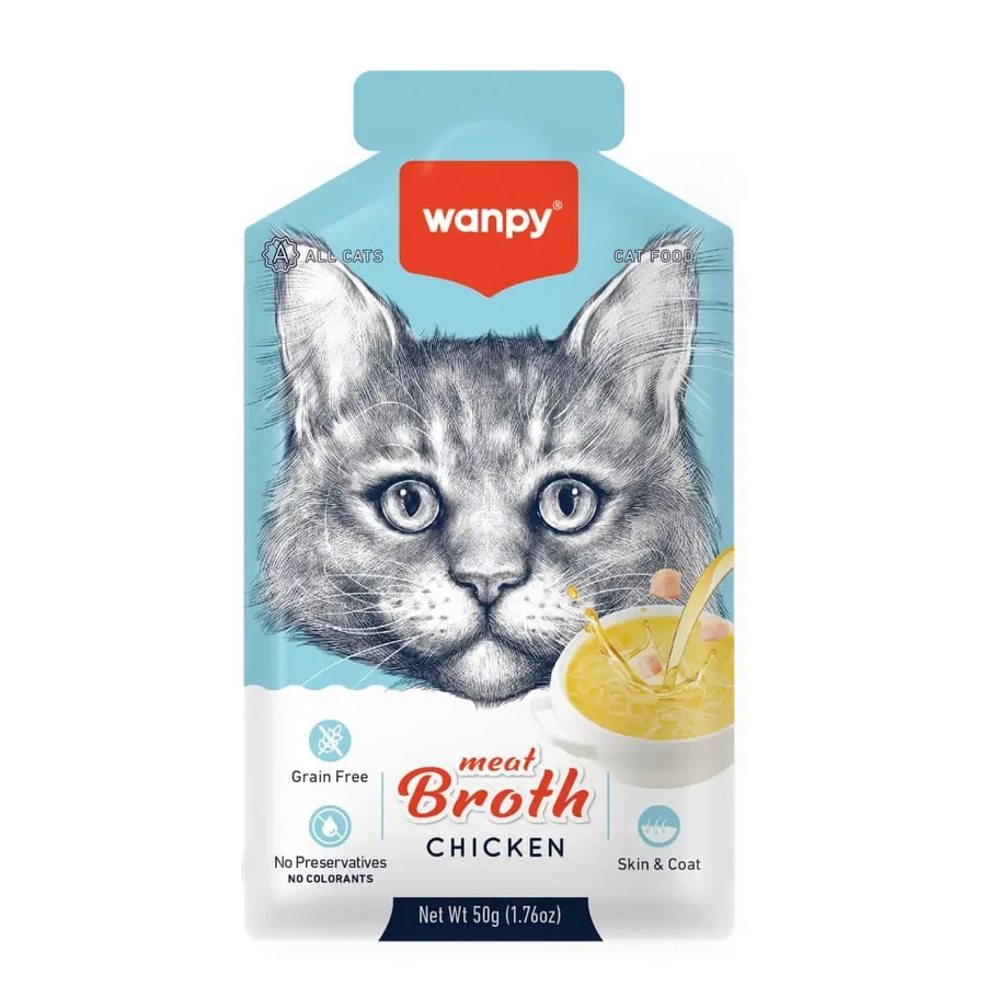 WANPY Мясной бульон, курица, саше влажный корм для кошек, (топпинг), 50 г: цены и характеристики