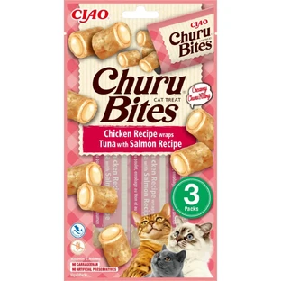 INABA Churu Bites, курка, тунець і лосось, пакетик, саше, саше rewards без злаків, для котів, напівмалокалорійні, 30г