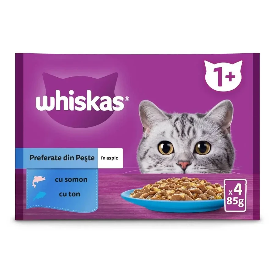 WHISKAS Selections Fish, лосось и тунец, саше влажный корм для кошек, (в аспираторе), мультипак, 85г х 4: цены и характеристики