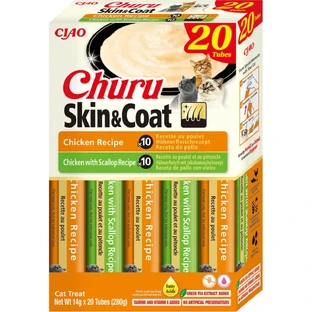 INABA Churu Churu Skin&Coat Chicken Varieties, куряче м'ясо, беззернові ласощі для котів, (пюре), 280г