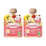 Babybio Пауч Яблоко Клубника Ваниль, упаковка 2 х 90 грамм