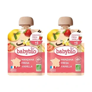 Babybio Пауч Яблоко Клубника Ваниль, упаковка 2 х 90 грамм
