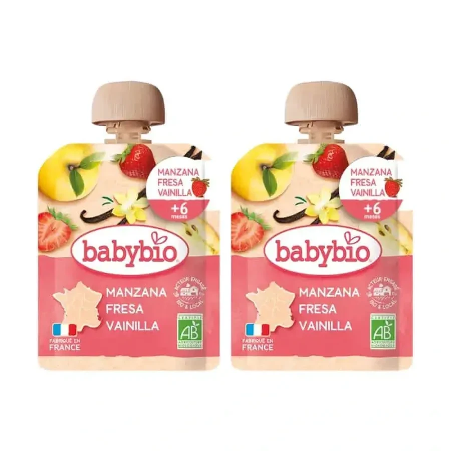 Babybio Пауч Яблоко Клубника Ваниль, упаковка 2 х 90 грамм: цены и характеристики