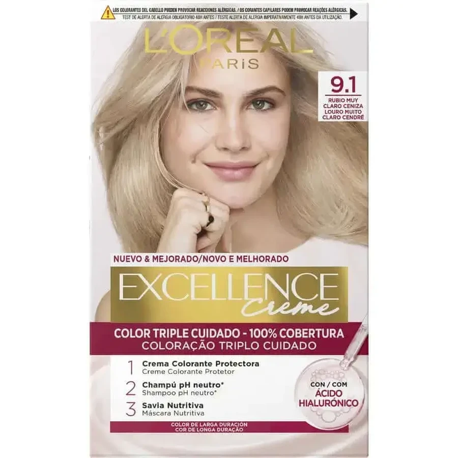 L'Oréal Paris Excellence Creme Permanent Hair Color - Оттенок 9.1 Очень светлый пепельный блондин: цены и характеристики