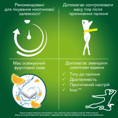 Нікоретте зі смаком свіжих фруктів жув. гумка лікув. 4 мг блістер №30: ціни та характеристики