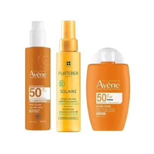 Avène Ультраневидимий флюїд Spf50 50 мл + Спрей-невидимка Spf50 200 мл + Захисна олія від сонця Kpf 50⁺ 100 мл