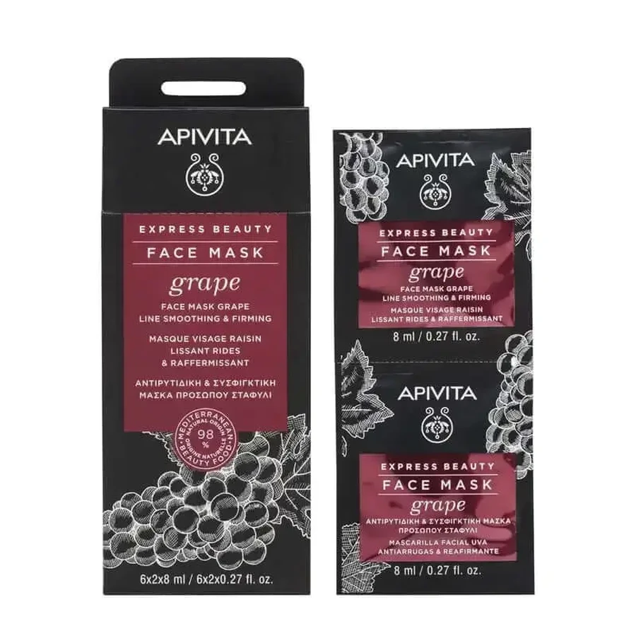 Apivita Express Beauty Виноградна маска для обличчя проти зморшок, 2х8 мл: ціни та характеристики