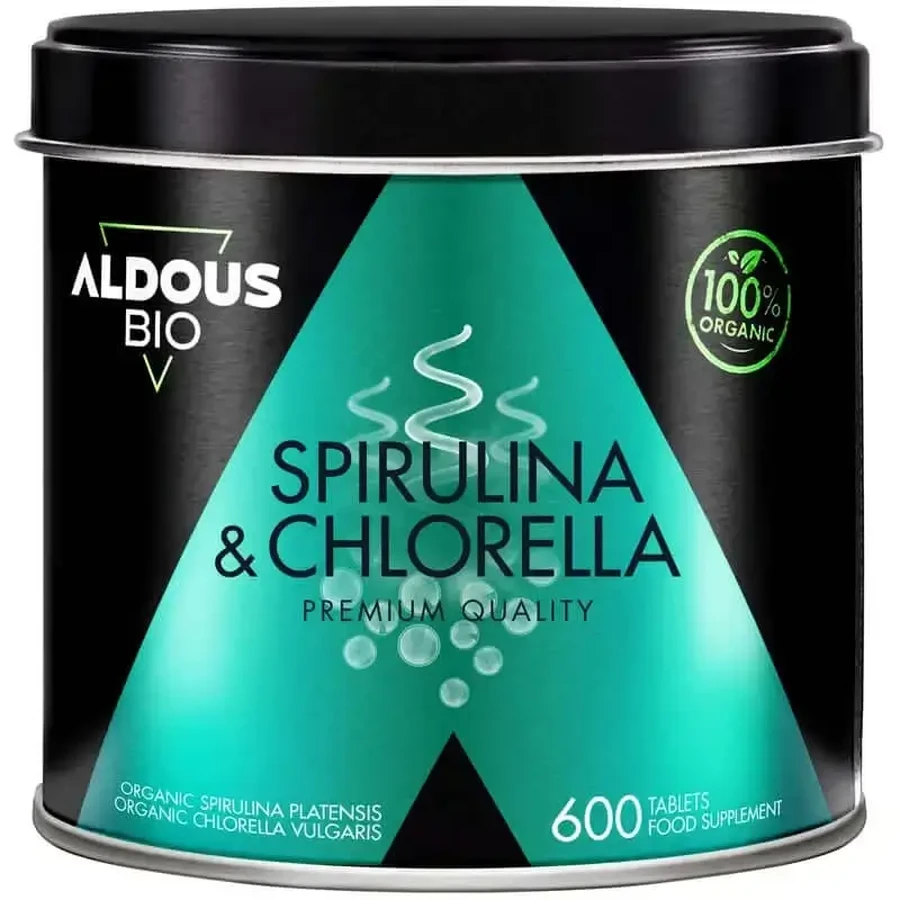 Хлорела та спіруліна Aldous Organic Premium, 600 одиниць: ціни та характеристики