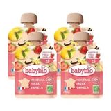 Babybio Пауч Яблоко Клубника Ваниль, упаковка 4 х 90 грамм
