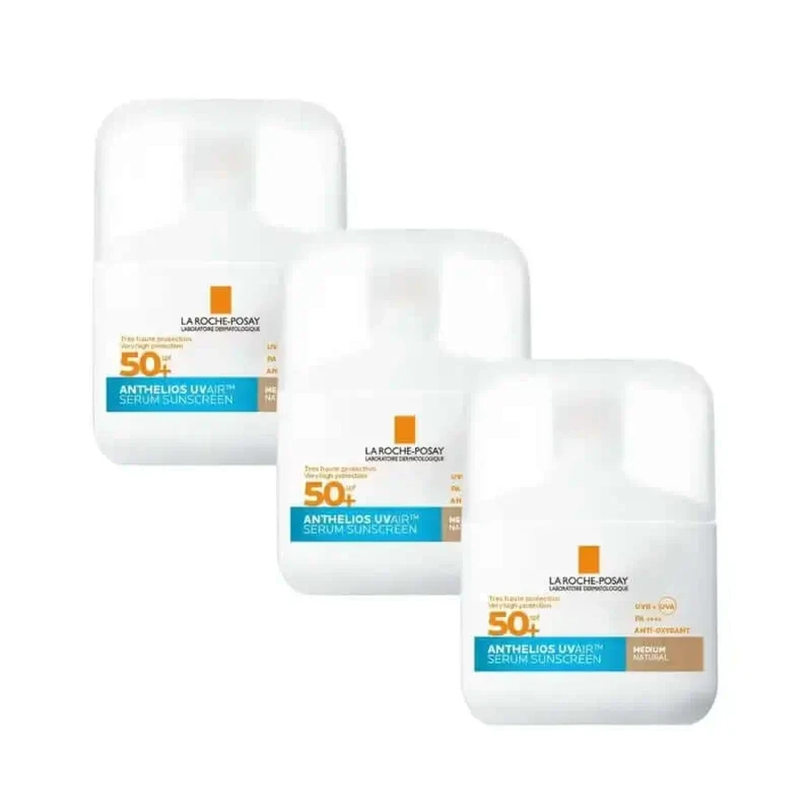 La Roche Posay Anthelios Uvair Сонцезахисна сироватка Spf50+ відтіночний засіб, 3X50 мл: ціни та характеристики
