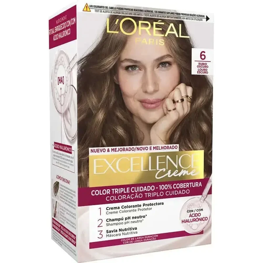 L'Oréal Paris Excellence Крем-фарба для перманентного фарбування волосся - відтінок 6 Темний блонд: ціни та характеристики