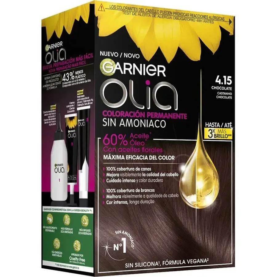 Garnier Olia Перманентна фарба без аміаку для приємного запаху з натуральними квітковими оліями - Шоколад 4.15: ціни та характеристики