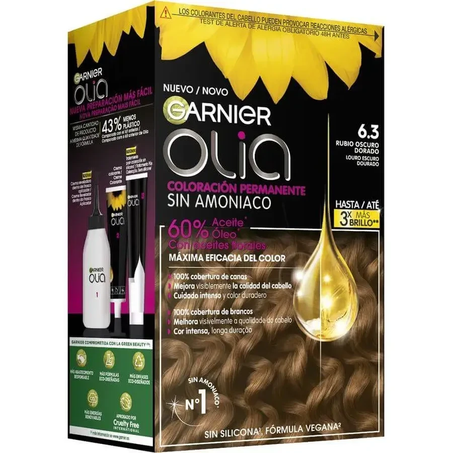 Garnier Olia Перманентна фарба без аміаку, приємний запах з натуральними квітковими оліями - золотистий темно-русявий 6.3: ціни та характеристики