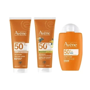 Avène Ультраневидимий флюїд Spf50 50 мл + Невидиме молочко Spf50 250 мл + Молочко Spf 50+ для дітей 250 мл
