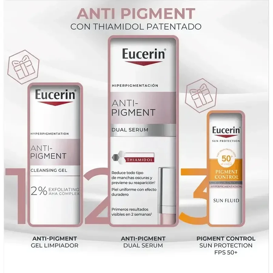 Eucerin Pack Anti-Pigment - Подвійна сироватка, 30 мл + Очищуючий гель міні-розміру 20 мл + Сонцезахисний крем міні-розміру 7 мл: ціни та характеристики