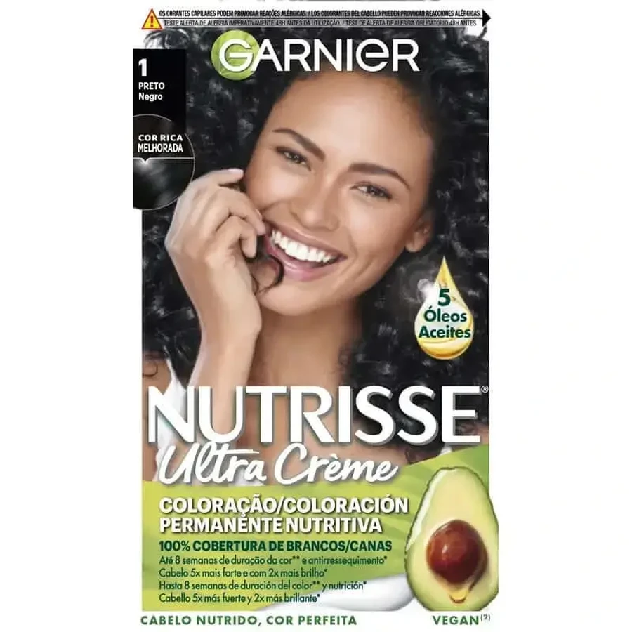 Garnier Nutrisse Поживна перманентна поживна фарба для волосся відтінку 1 Чорний, 160 мл: ціни та характеристики