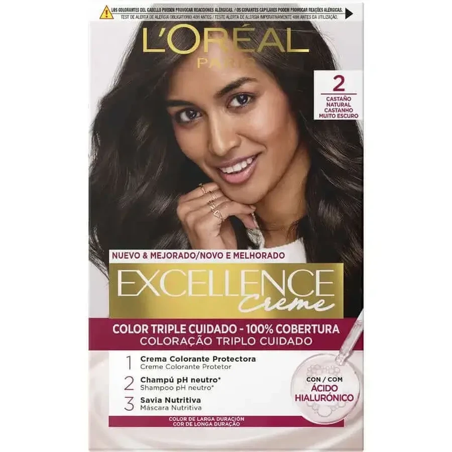 L'Oréal Paris Excellence Крем-фарба для перманентного фарбування волосся - відтінок 2 Натуральний коричневий: ціни та характеристики