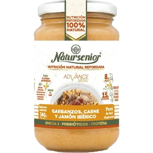 Natursenior Пюре з нуту з м'ясом та іберійською шинкою для дорослих з Омега 3 Dha+Epa, пребіотиками та протеїнами. , 340 гр