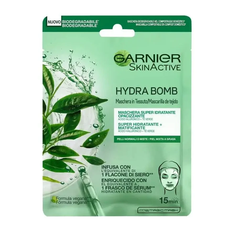 Garnier Skin Active Mask Tissu Hydra Bomb Увлажняющая матирующая тканевая маска с гиалуроновой кислотой и зеленым чаем: цены и характеристики