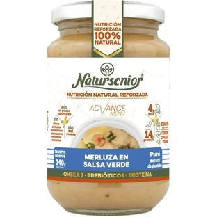 Natursenior Пюре з хека в зеленому соусі для дорослих, збагачене Омега 3 Dha+Epa, пребіотиками та протеїнами. , 340 гр