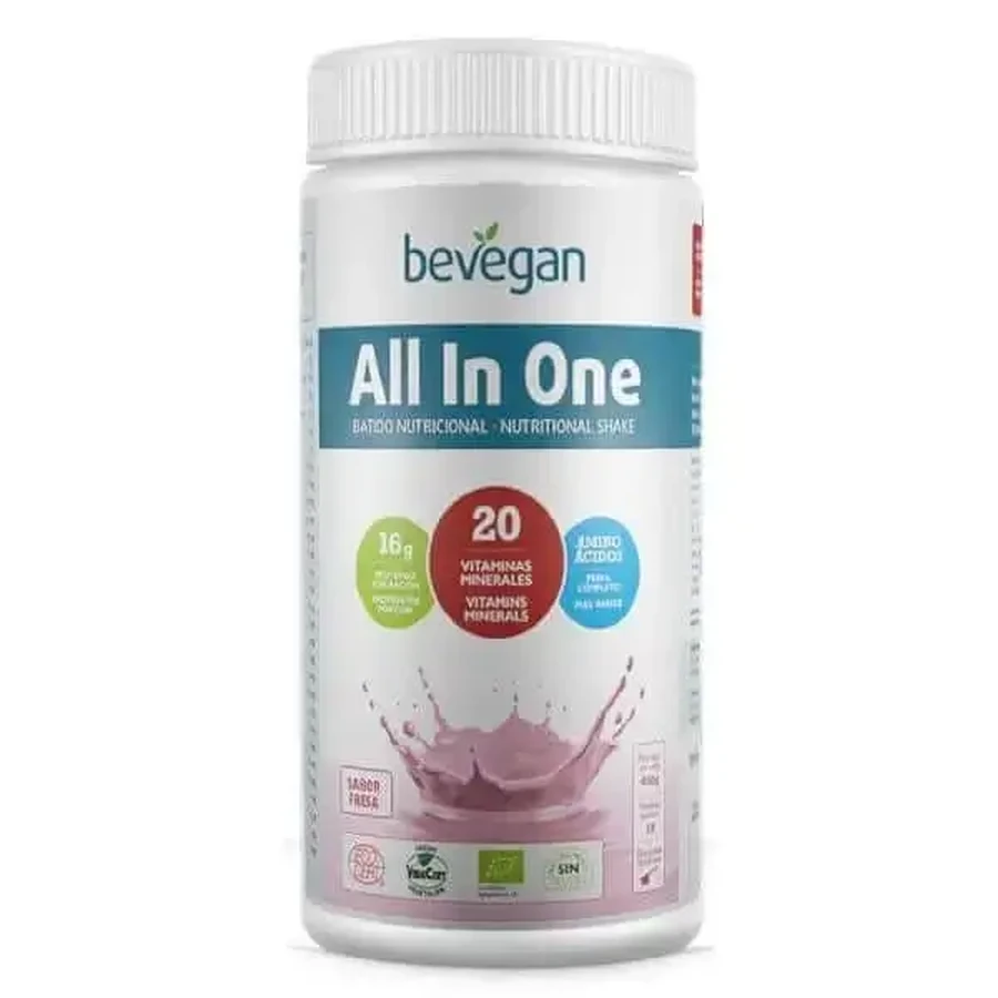 Bevegan All In One Strawberry Nutritional Shake 450Gr. Bio Sg Vegan: цены и характеристики