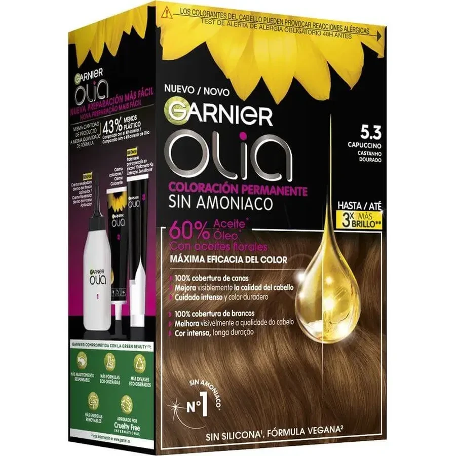 Garnier Olia Перманентное окрашивание без аммиака с приятным ароматом и натуральными цветочными маслами - Капучино 5.3: цены и характеристики