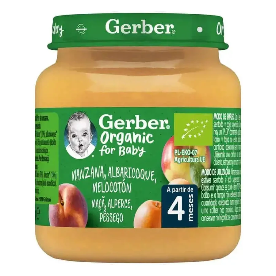Gerber Organic Яблоко, абрикос и персик, 125 г: цены и характеристики