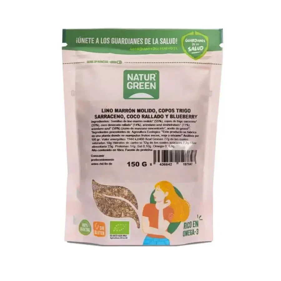 NaturGreen Лен, гречка, кокос, черника Био 150 г: цены и характеристики