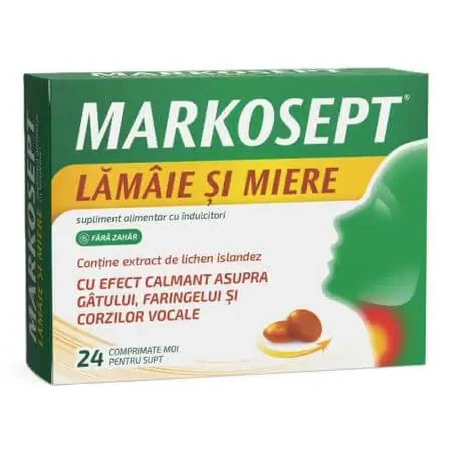 Маркосепт зі смаком лимона та меду, 24 м'які таблетки для смоктання, Fiterman Pharma: ціни та характеристики