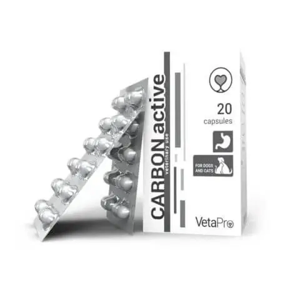 Пищеварительная добавка для собак и кошек Carbon Active, 250 мг, 20 капсул, Vetapro: цены и характеристики