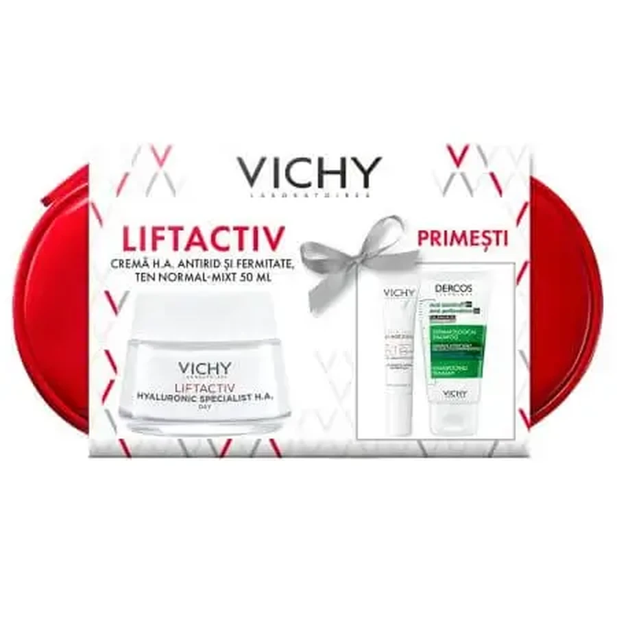 Денний крем Liftactiv Hyaluronic Specialist H.A Liftactiv, 50 мл + флюїд Capital Soleil SPF 50+, 15 мл + шампунь Dercos Anti-Mattrane Dercos, 50 мл, Vichy: ціни та характеристики