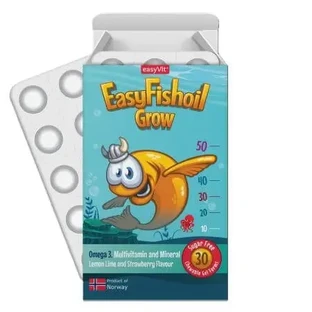 Омега 3, полівітаміни та мінерали для дітей Easy Fishoil Grow, 30 жувальних таблеток, EasyVit