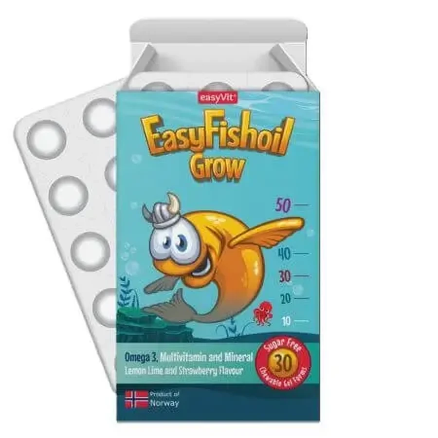 Омега 3, полівітаміни та мінерали для дітей Easy Fishoil Grow, 30 жувальних таблеток, EasyVit: ціни та характеристики