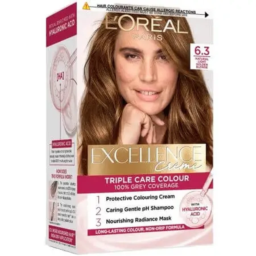 Фарба для волосся з гіалуроновою кислотою Excellence Color Creme 6.30 Темний золотистий блонд, 192 мл, Loreal: ціни та характеристики
