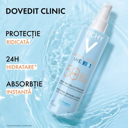 Зволожуючий спрей для обличчя та тіла із захистом від сонця SPF 50 Capital Soleil Soleil UV Aqua, 200 мл, Vichy: ціни та характеристики