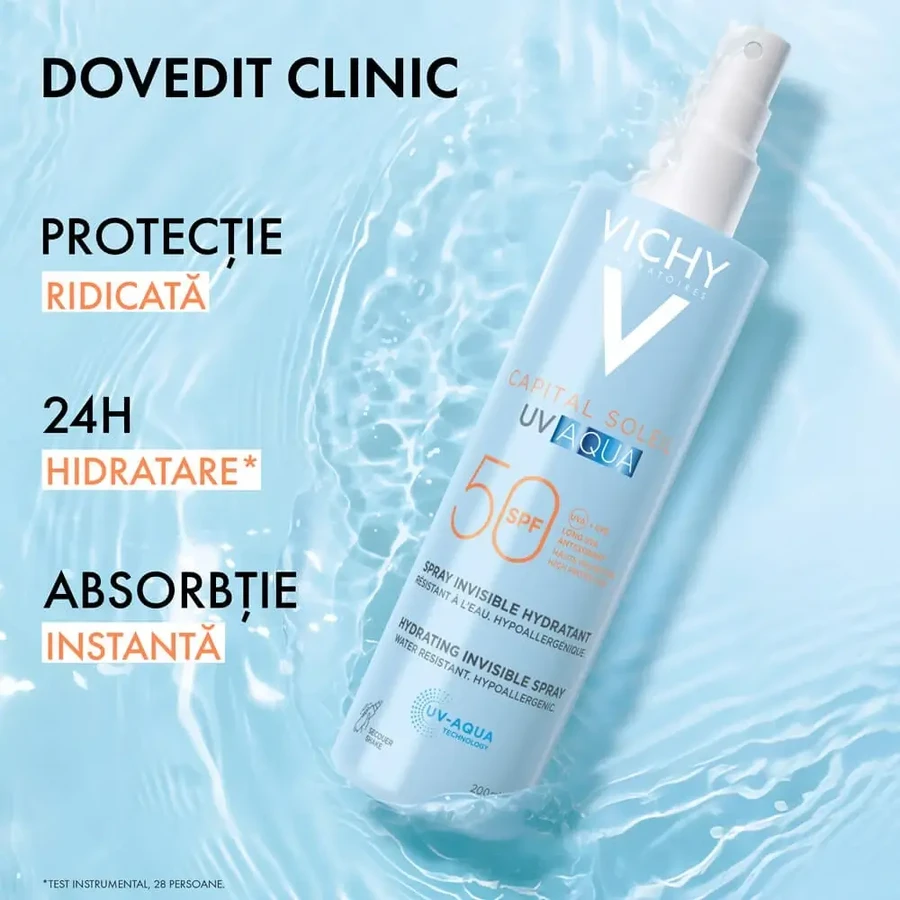 Зволожуючий спрей для обличчя та тіла із захистом від сонця SPF 50 Capital Soleil Soleil UV Aqua, 200 мл, Vichy: ціни та характеристики
