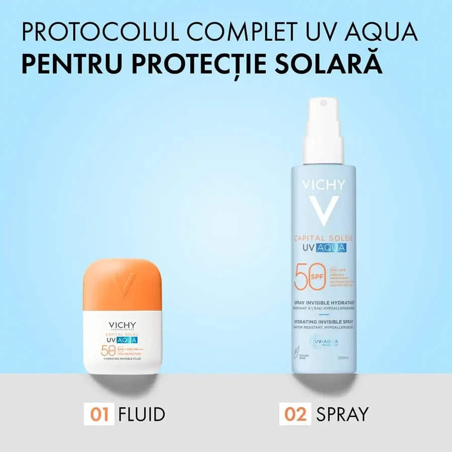 Зволожуючий спрей для обличчя та тіла із захистом від сонця SPF 50 Capital Soleil Soleil UV Aqua, 200 мл, Vichy: ціни та характеристики