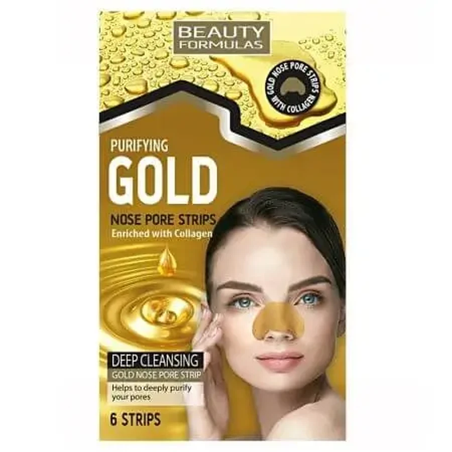Колагенові смужки для очищення пор носа Gold, 6 шт, Beauty Formulas: ціни та характеристики