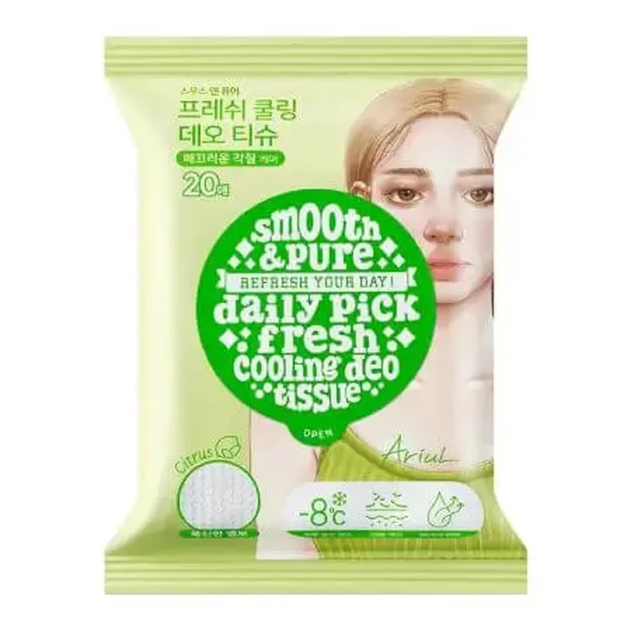 Свіжі охолоджуючі дезодоруючі серветки Citrus Smooth & Pure, 20 шт, Ariul: ціни та характеристики