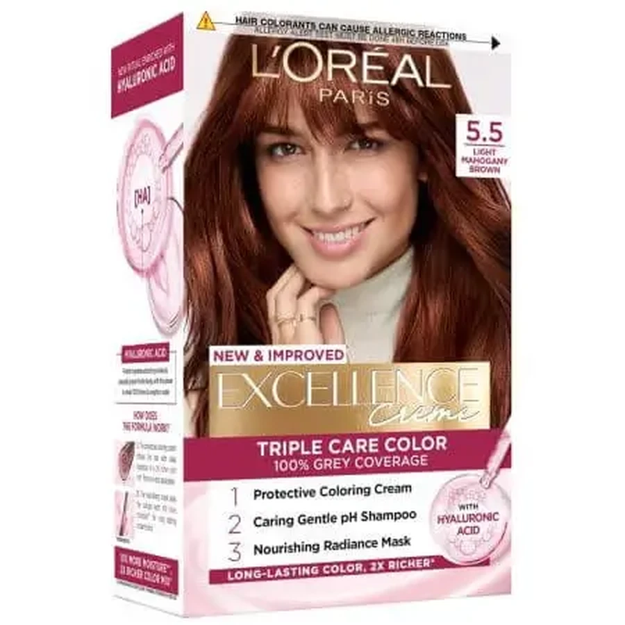 Краска для волос с гиалуроновой кислотой Excellence Color Creme 5.5 Saten Deschis Acaju, 192 мл, Loreal: цены и характеристики