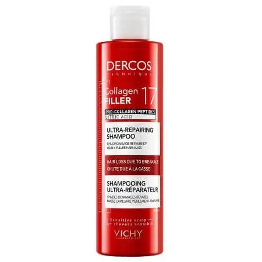 Ультравосстанавливающий шампунь для поврежденных и ломких волос Dercos Collagen 17 Filler, 200 мл, Vichy: цены и характеристики