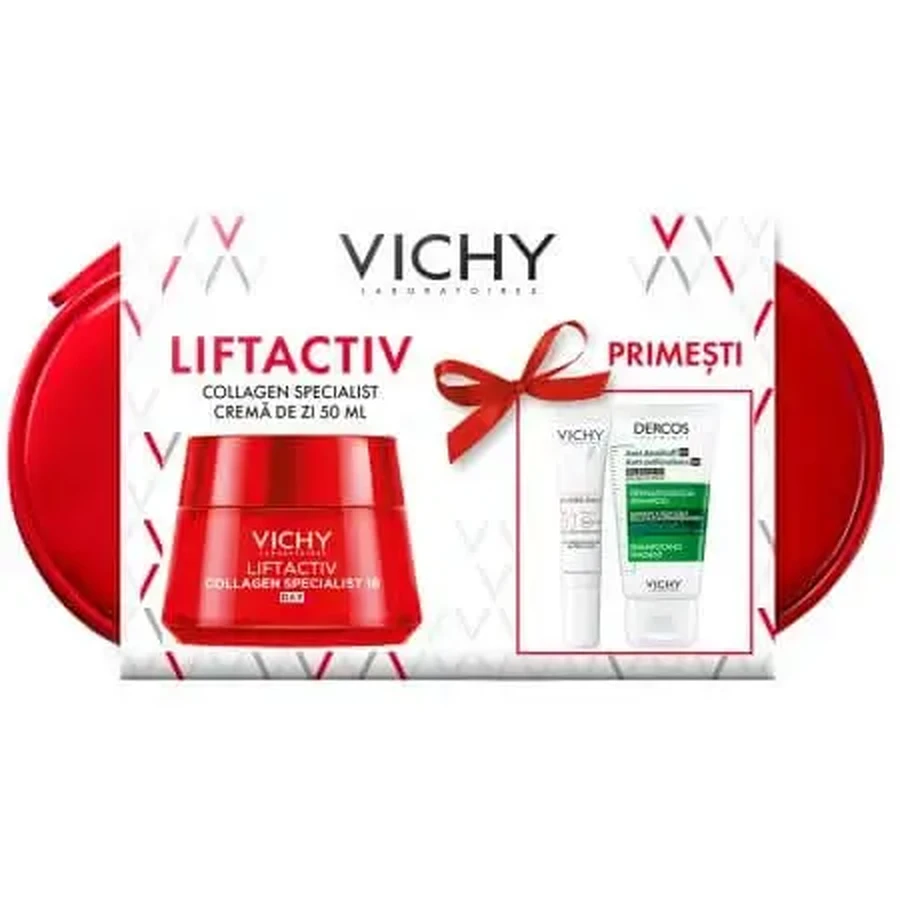 Денний крем Liftactiv Collagen Specialist 16, 50 мл + флюїд Capital Soleil SPF 50+, 15 мл + шампунь проти старіння Dercos, 50 мл, Vichy: ціни та характеристики