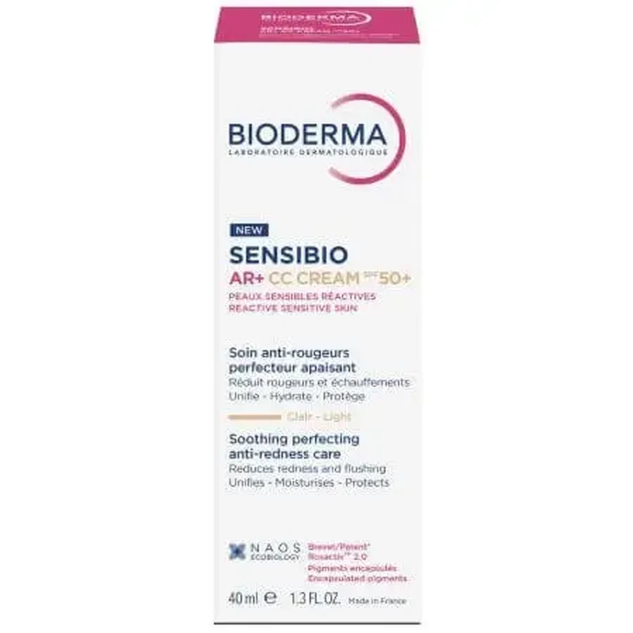 СС-крем для чутливої шкіри з фактором захисту SPF50+, відтінок Light Tint Sensibio AR+, 40 мл, Bioderma: ціни та характеристики