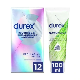 Durex Invisible Extra Lubricated Condom + лубрикант Naturals (зеленый)