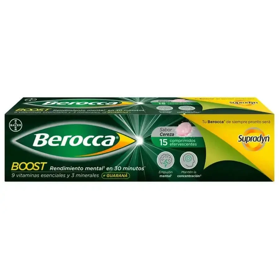 Berocca Boost Магній, вітаміни та мінерали з гуараною, 15 шипучих таблеток: ціни та характеристики