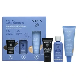 Apivita Aqua Beelicious Brightening Moisturising Fluid Cream Spf30 Colour + Black Detox 15Ml + Perfecting Toner 50Ml