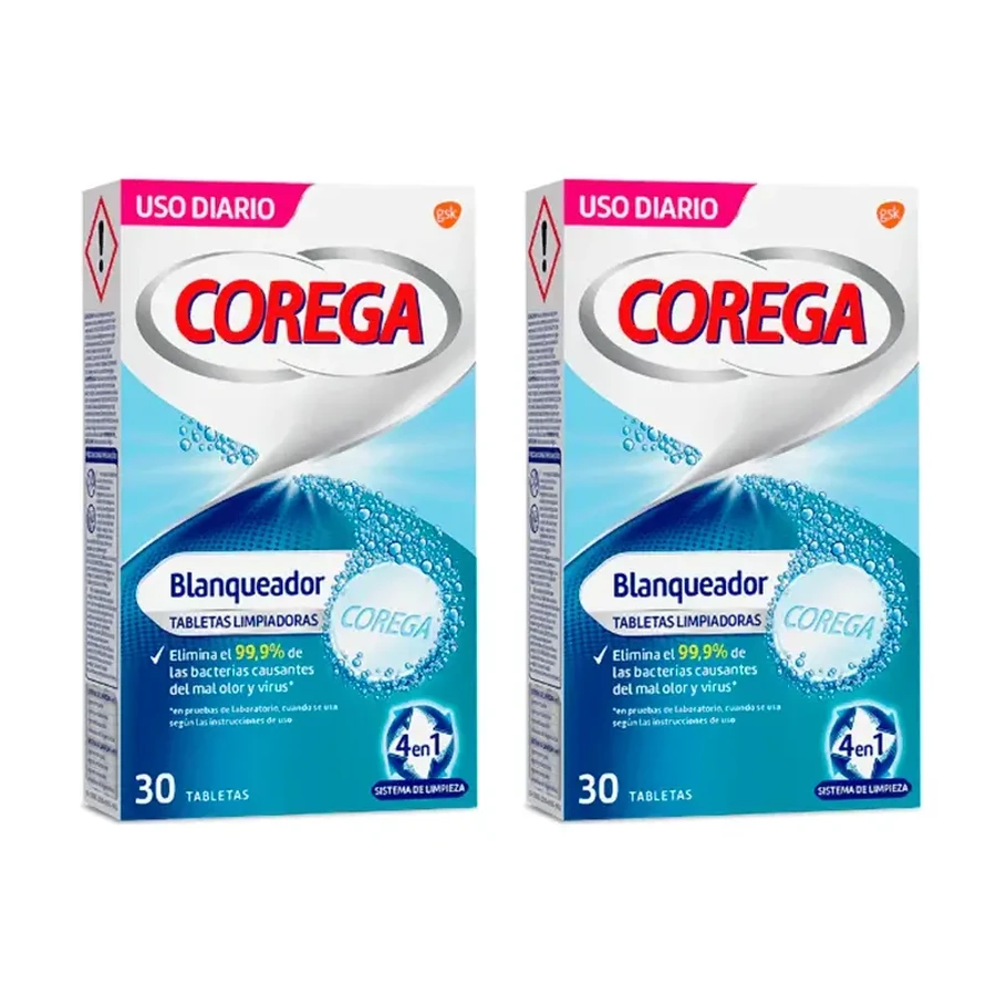 Corega Duplo Отбеливающие очищающие таблетки, 2 х 30 шт.: цены и характеристики